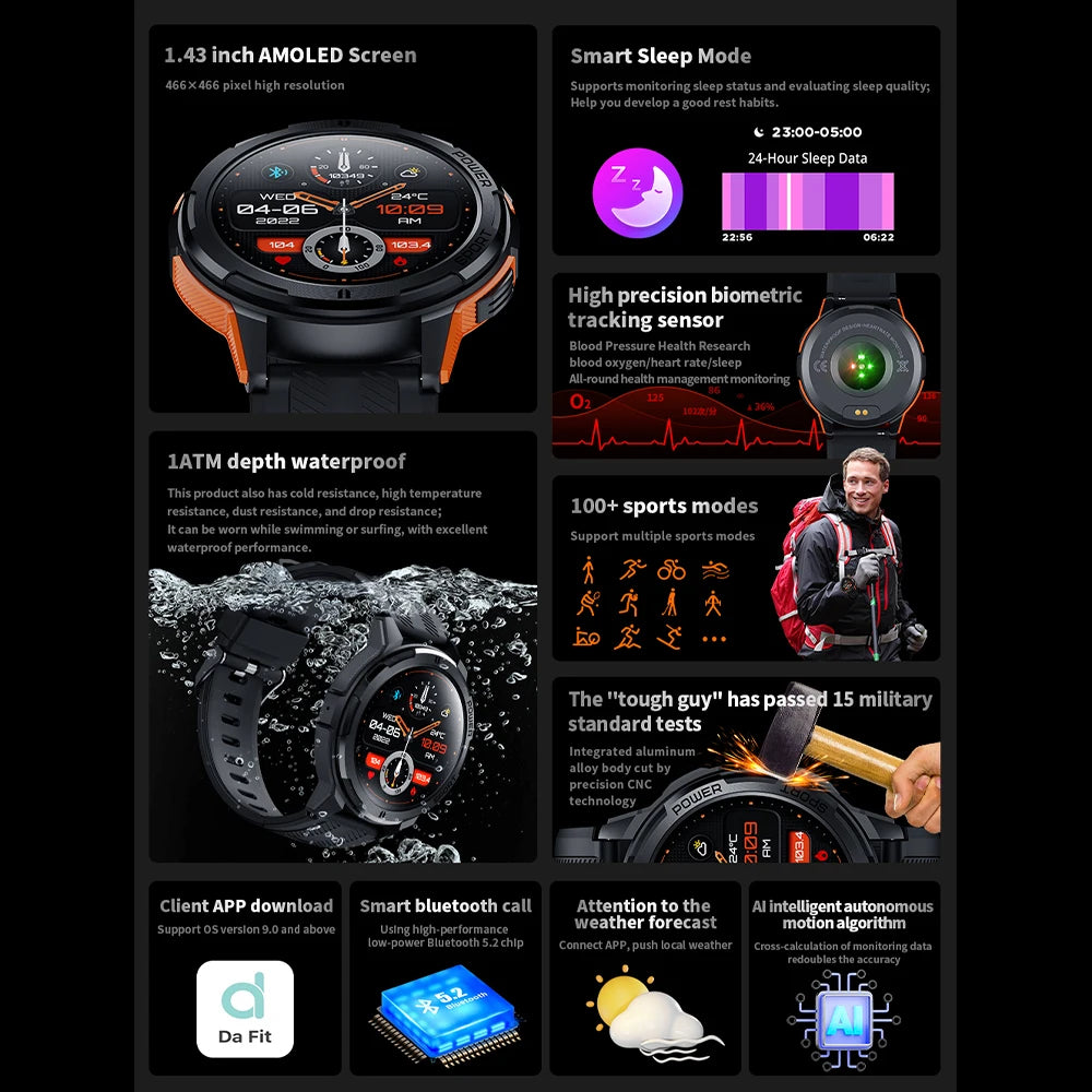⌚ Smartwatch SKMEI 2025 🧠💪 Tela AMOLED 1.43” 🔋 Bateria até 22 dias | Monitor de Saúde 🩺 + Chamadas Bluetooth 📞 + Tela Dividida 🔄 | IP68 à Prova d’Água 💦 | Estilo Esportivo Masculino 🏃♂️