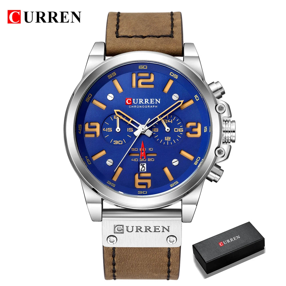 🕰️✨Relógio Masculino CURREN 8314 ⌚ Elegância com Pulseira de Couro | Cronógrafo + Calendário Completo + Resistente à Água