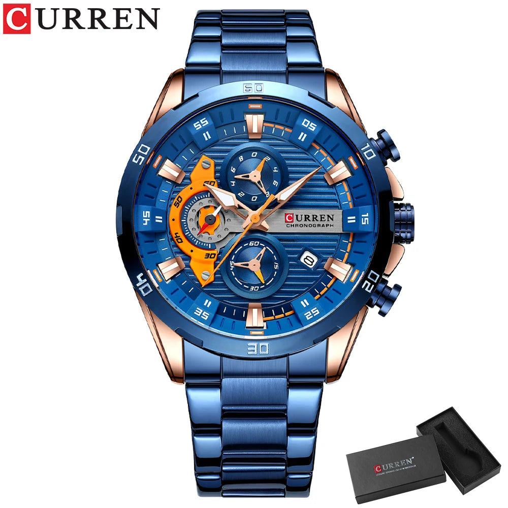 ⌚ Relógio Curren 8402 Masculino Aço Inoxidável – Cronógrafo e Data Automática