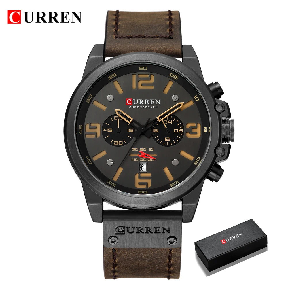 🕰️✨Relógio Masculino CURREN 8314 ⌚ Elegância com Pulseira de Couro | Cronógrafo + Calendário Completo + Resistente à Água