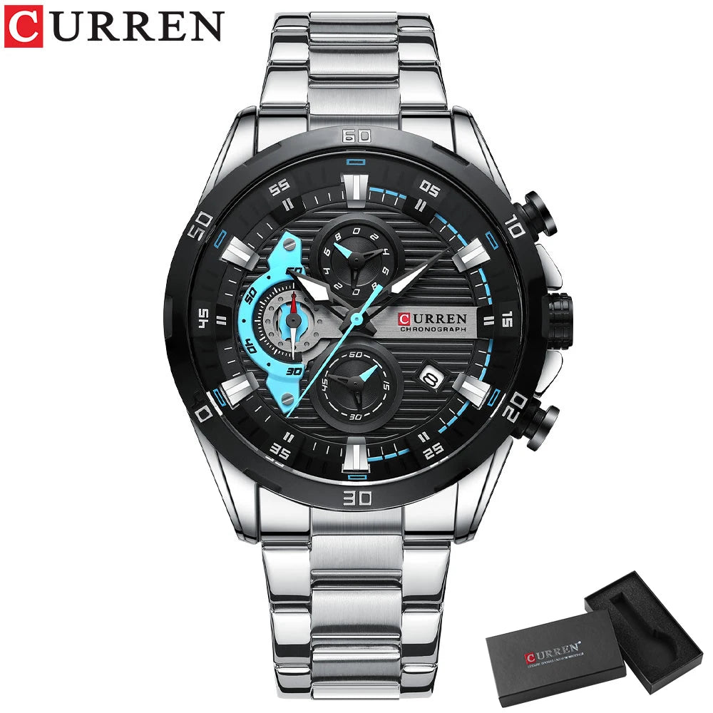 ⌚ Relógio Curren 8402 Masculino Aço Inoxidável – Cronógrafo e Data Automática
