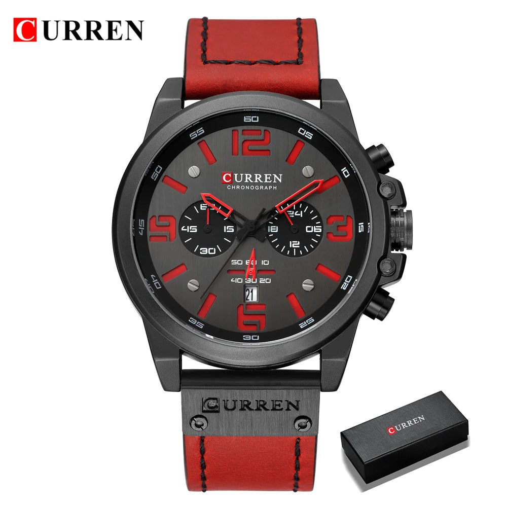 🕰️✨Relógio Masculino CURREN 8314 ⌚ Elegância com Pulseira de Couro | Cronógrafo + Calendário Completo + Resistente à Água