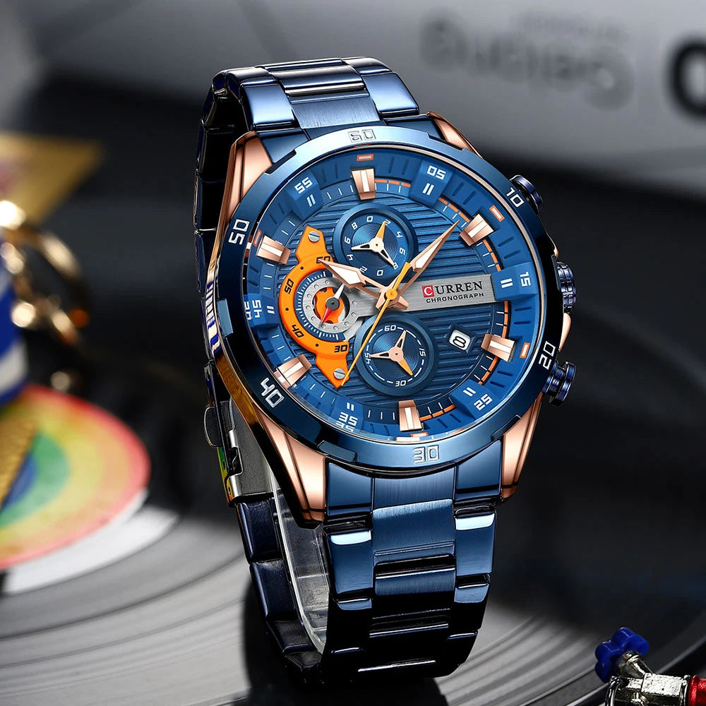 ⌚ Relógio Curren 8402 Masculino Aço Inoxidável – Cronógrafo e Data Automática