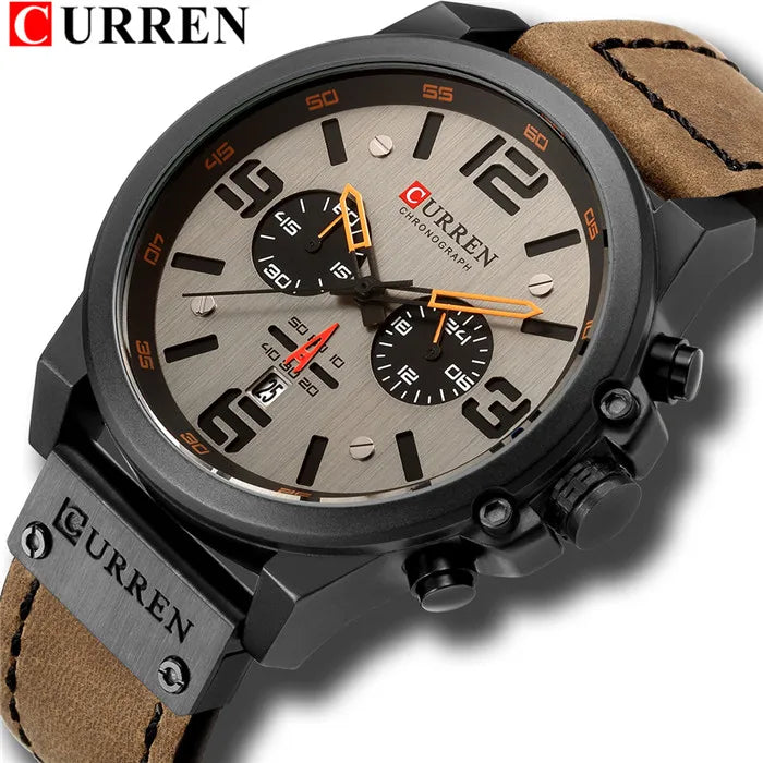 🕰️✨Relógio Masculino CURREN 8314 ⌚ Elegância com Pulseira de Couro | Cronógrafo + Calendário Completo + Resistente à Água