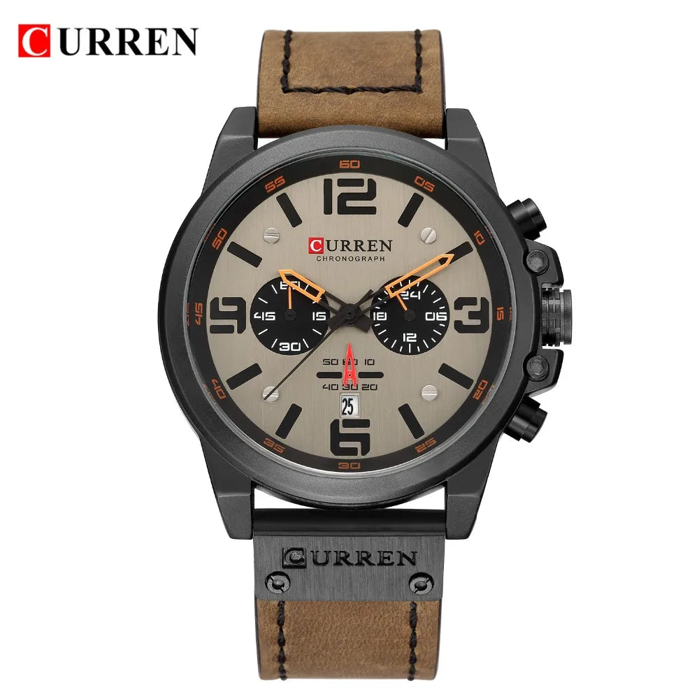 🕰️✨Relógio Masculino CURREN 8314 ⌚ Elegância com Pulseira de Couro | Cronógrafo + Calendário Completo + Resistente à Água