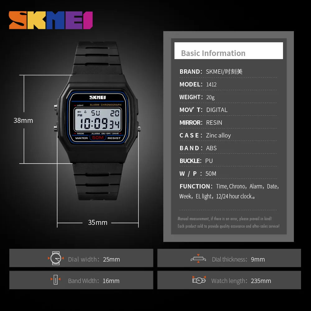 ⌚ Relógio Feminino Digital SKMEI 1412 💖 Estilo Esportivo & Casual | Display LED 🌟 | Alarme, Cronômetro e Mais ⏱️ | À Prova D’água 5ATM 💦