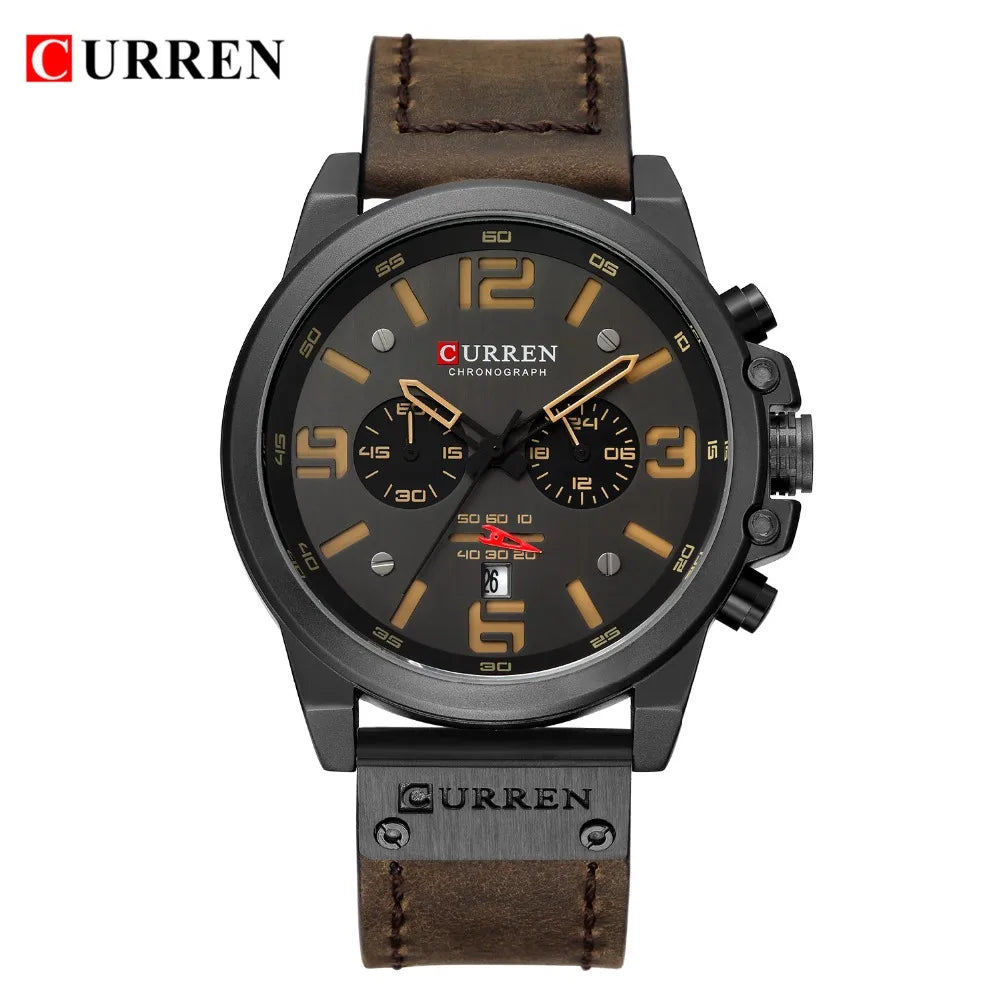 🕰️✨Relógio Masculino CURREN 8314 ⌚ Elegância com Pulseira de Couro | Cronógrafo + Calendário Completo + Resistente à Água