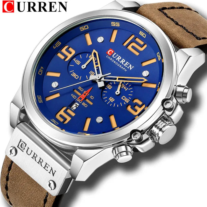 🕰️✨Relógio Masculino CURREN 8314 ⌚ Elegância com Pulseira de Couro | Cronógrafo + Calendário Completo + Resistente à Água