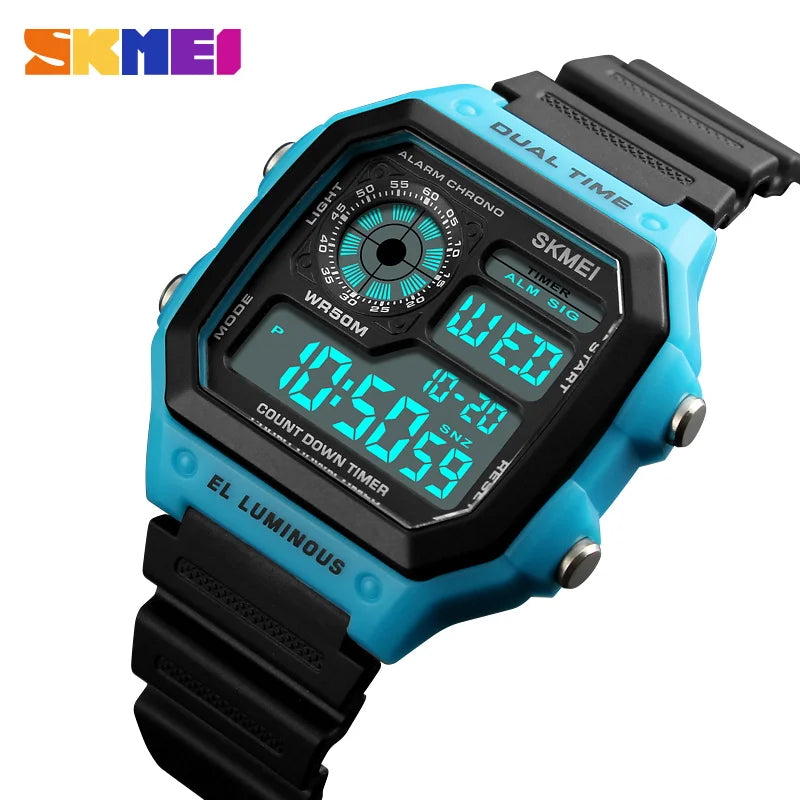 ⌚ Relógio Masculino Digital SKMEI 1299 ⏱️ Esportivo Tático | Resistente à Água 5ATM 💦 | Funções Múltiplas 🧭 | LED, Cronômetro, Alarme