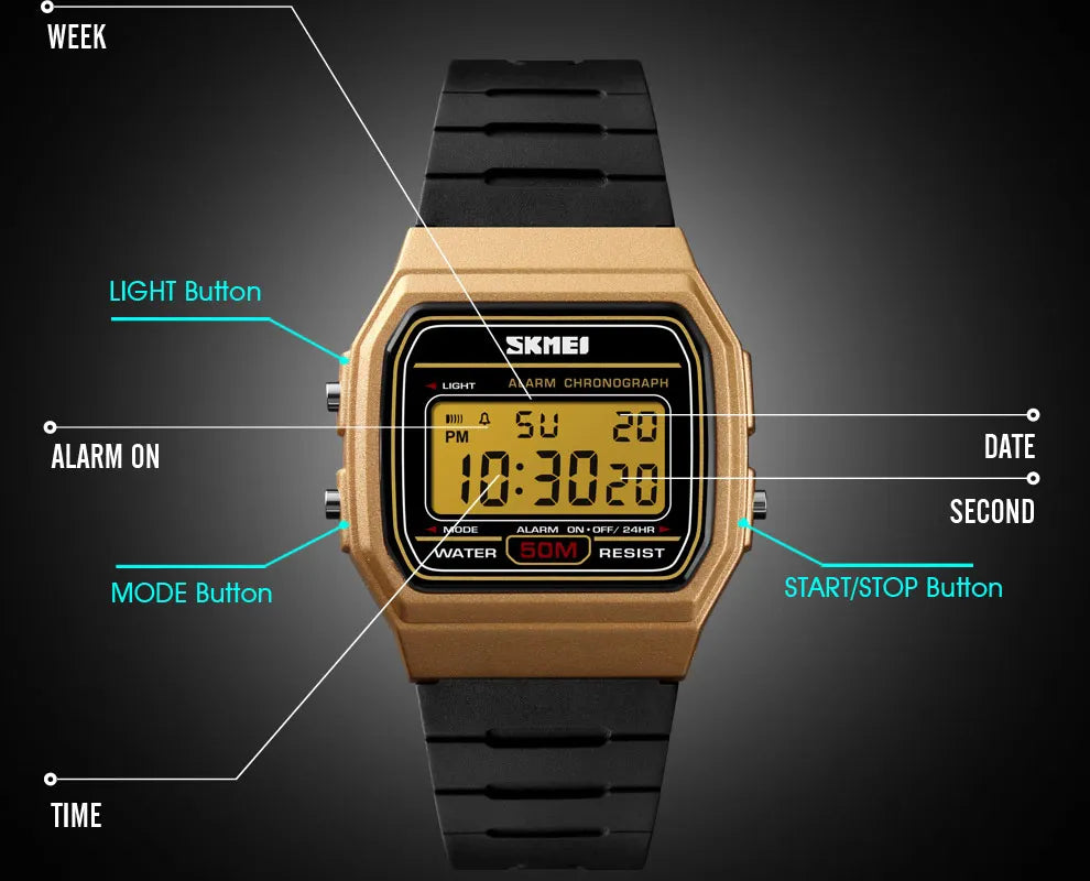 ⌚ Relógio Feminino Digital SKMEI 1412 💖 Estilo Esportivo & Casual | Display LED 🌟 | Alarme, Cronômetro e Mais ⏱️ | À Prova D’água 5ATM 💦