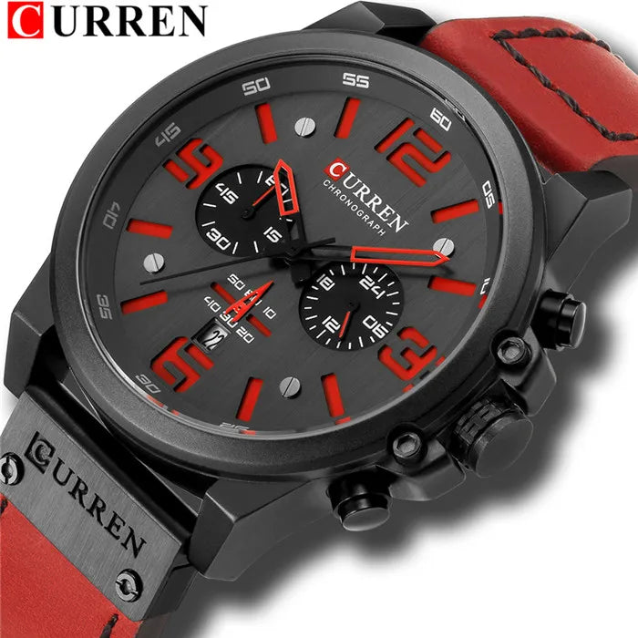 🕰️✨Relógio Masculino CURREN 8314 ⌚ Elegância com Pulseira de Couro | Cronógrafo + Calendário Completo + Resistente à Água