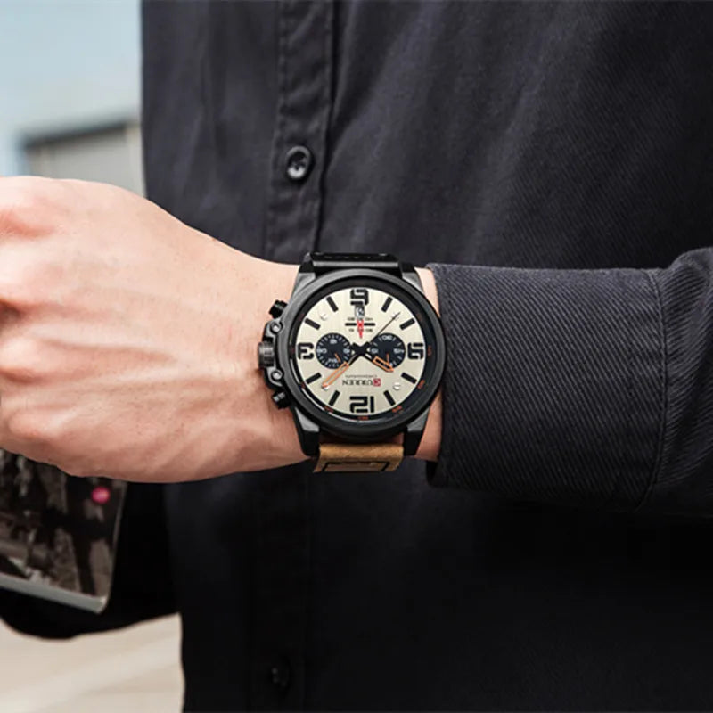 🕰️✨Relógio Masculino CURREN 8314 ⌚ Elegância com Pulseira de Couro | Cronógrafo + Calendário Completo + Resistente à Água