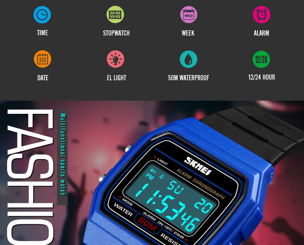 ⌚ Relógio Feminino Digital SKMEI 1412 💖 Estilo Esportivo & Casual | Display LED 🌟 | Alarme, Cronômetro e Mais ⏱️ | À Prova D’água 5ATM 💦