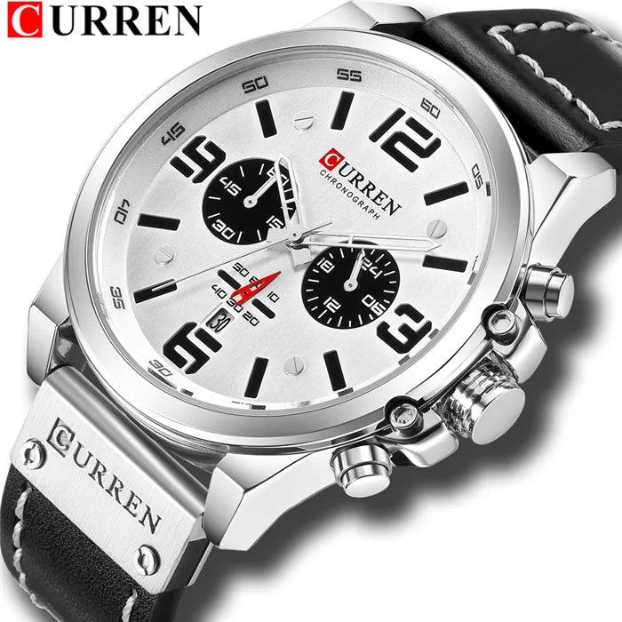🕰️✨Relógio Masculino CURREN 8314 ⌚ Elegância com Pulseira de Couro | Cronógrafo + Calendário Completo + Resistente à Água