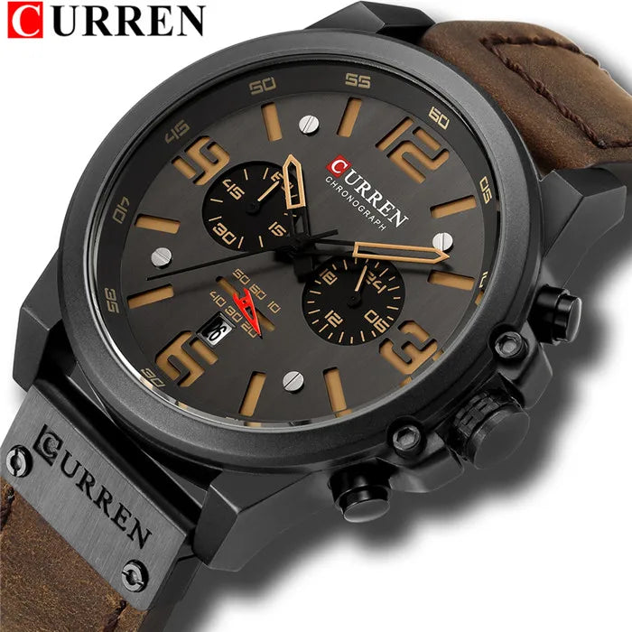 🕰️✨Relógio Masculino CURREN 8314 ⌚ Elegância com Pulseira de Couro | Cronógrafo + Calendário Completo + Resistente à Água