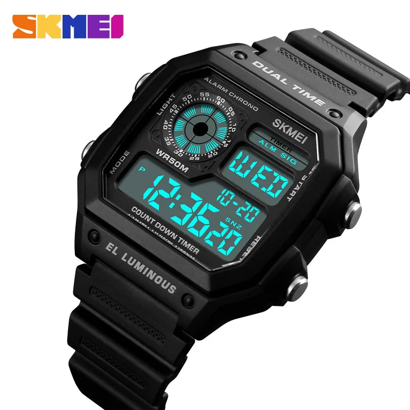 ⌚ Relógio Masculino Digital SKMEI 1299 ⏱️ Esportivo Tático | Resistente à Água 5ATM 💦 | Funções Múltiplas 🧭 | LED, Cronômetro, Alarme