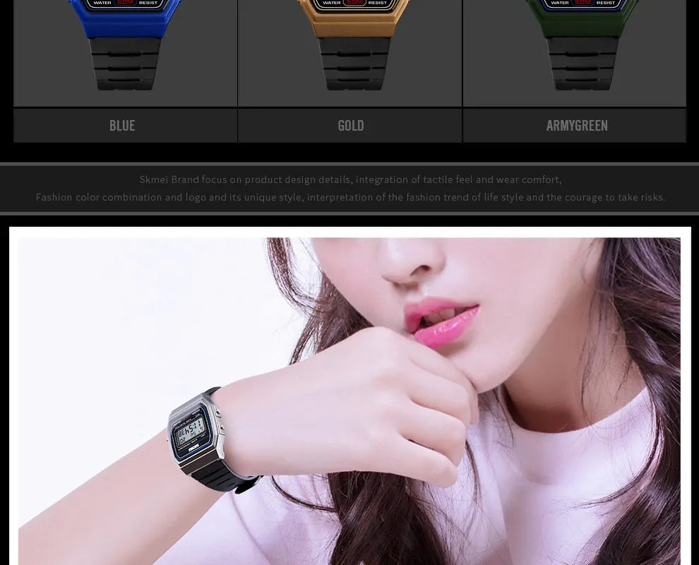 ⌚ Relógio Feminino Digital SKMEI 1412 💖 Estilo Esportivo & Casual | Display LED 🌟 | Alarme, Cronômetro e Mais ⏱️ | À Prova D’água 5ATM 💦