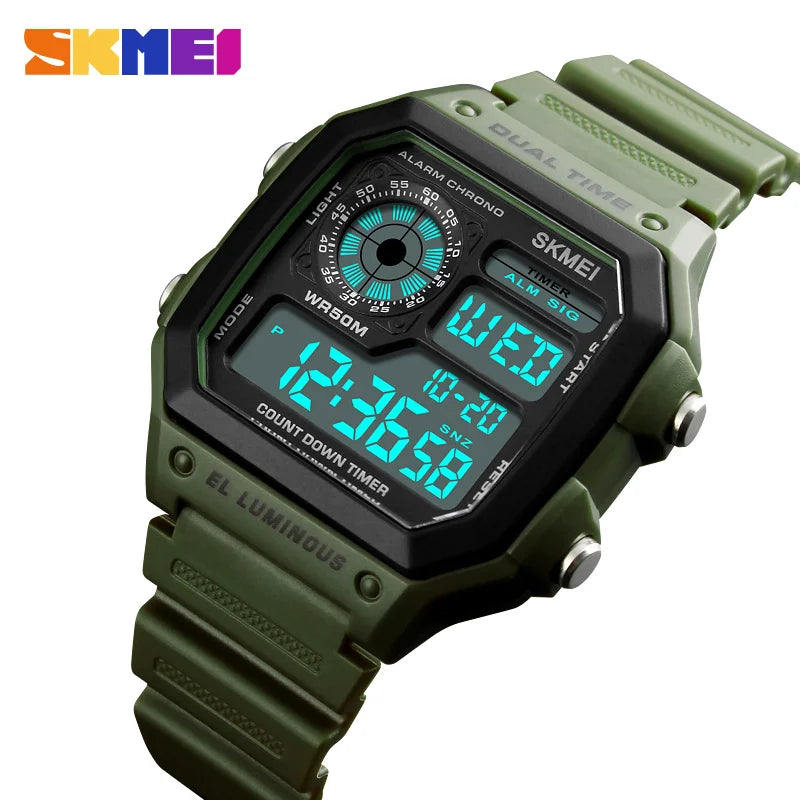 ⌚ Relógio Masculino Digital SKMEI 1299 ⏱️ Esportivo Tático | Resistente à Água 5ATM 💦 | Funções Múltiplas 🧭 | LED, Cronômetro, Alarme