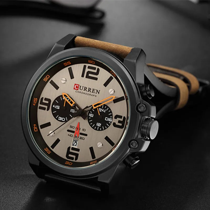 🕰️✨Relógio Masculino CURREN 8314 ⌚ Elegância com Pulseira de Couro | Cronógrafo + Calendário Completo + Resistente à Água