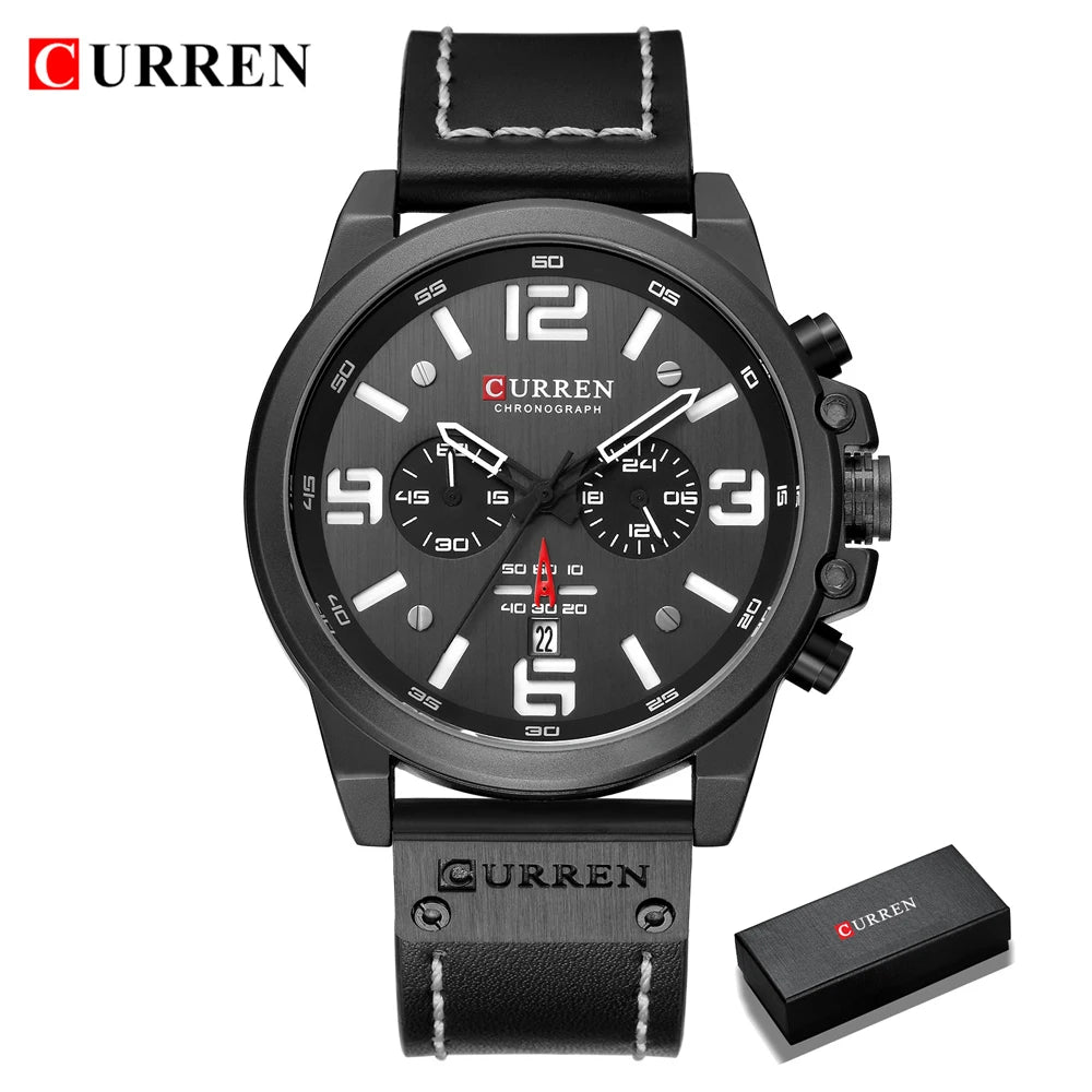 🕰️✨Relógio Masculino CURREN 8314 ⌚ Elegância com Pulseira de Couro | Cronógrafo + Calendário Completo + Resistente à Água