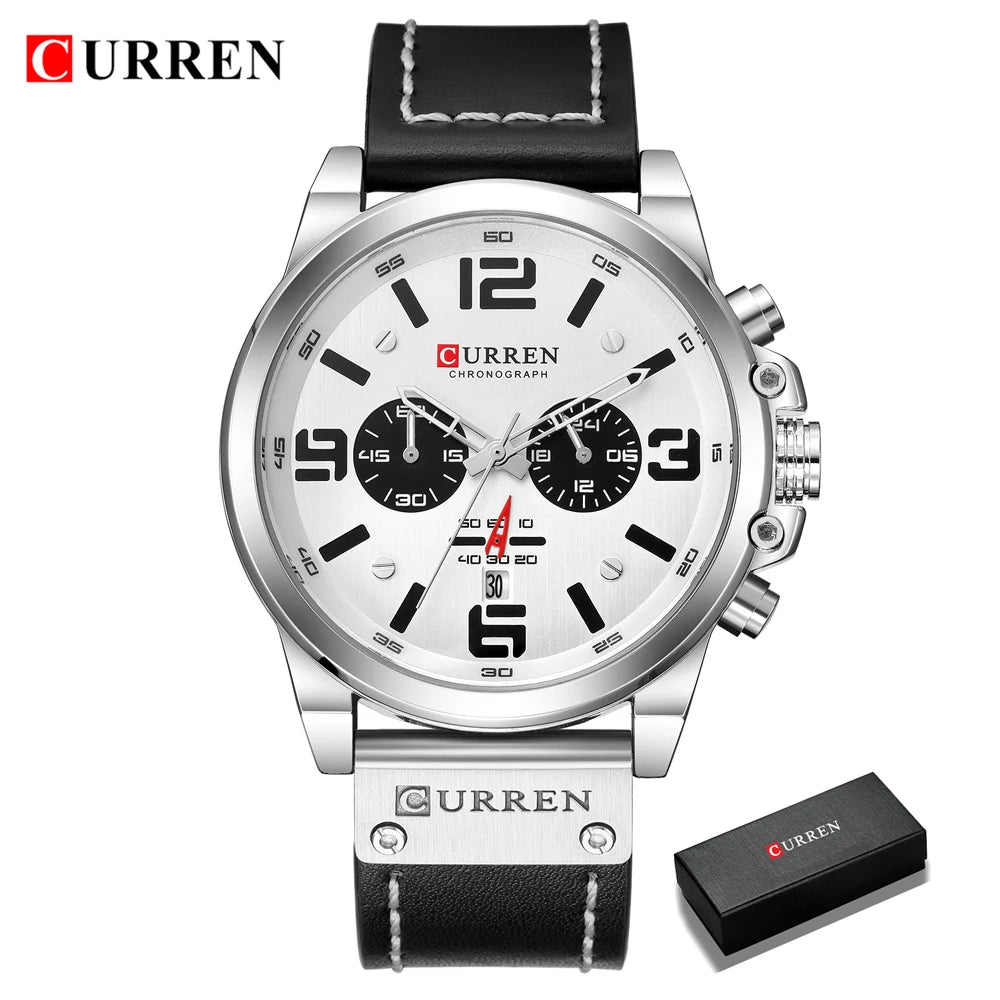 🕰️✨Relógio Masculino CURREN 8314 ⌚ Elegância com Pulseira de Couro | Cronógrafo + Calendário Completo + Resistente à Água