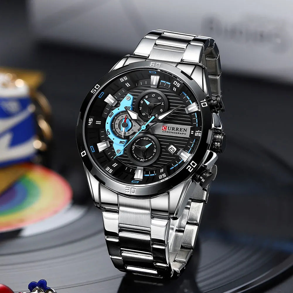 ⌚ Relógio Curren 8402 Masculino Aço Inoxidável – Cronógrafo e Data Automática