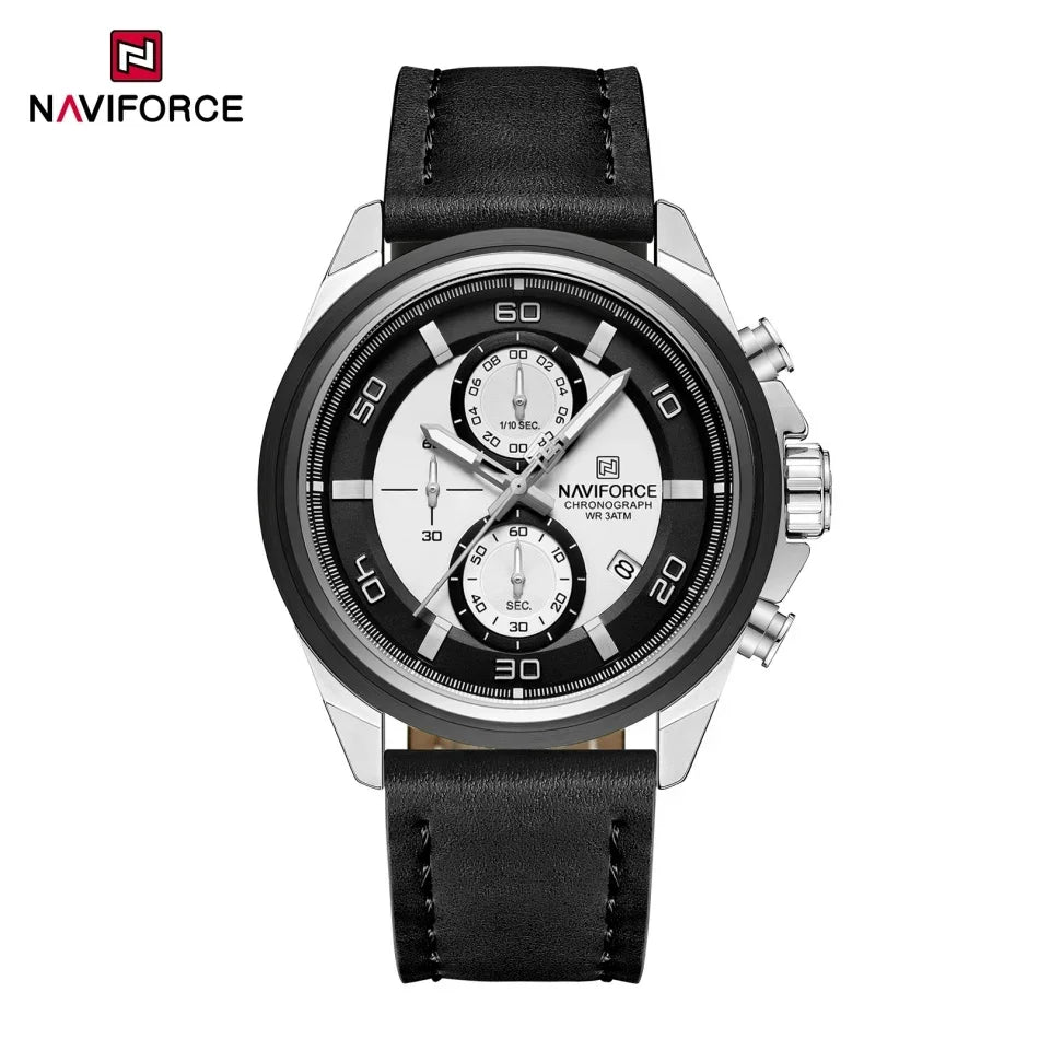 ⌚ Relógio NAVIFORCE NF8075 Masculino Couro – Cronógrafo e Ponteiros Luminosos