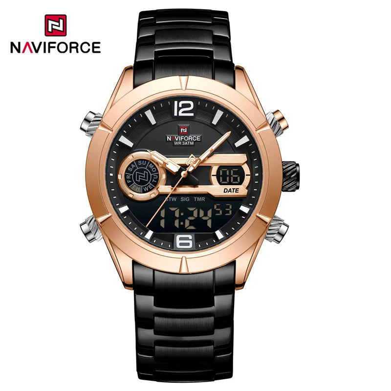 ⌚🔥Relógio Masculino NAVIFORCE NF9232 – Luxo e Desempenho, Aço Inoxidável, Analógico-Digital