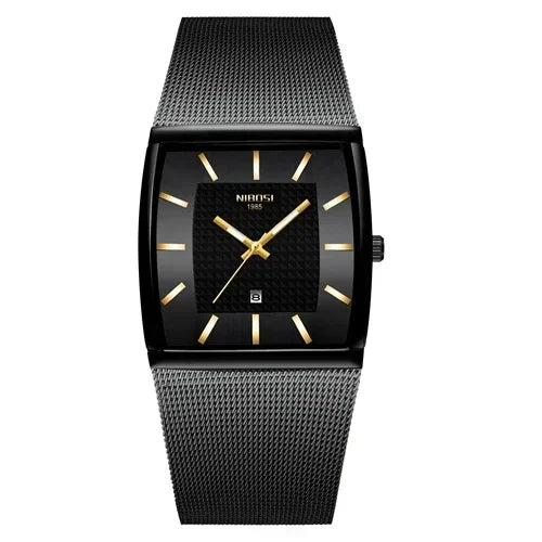 🕰️✨Relógio Masculino NIBOSI 2376 ⌚ Quartzo Luxo Retangular | Inoxidável, Calendário e Ponteiros Luminosos