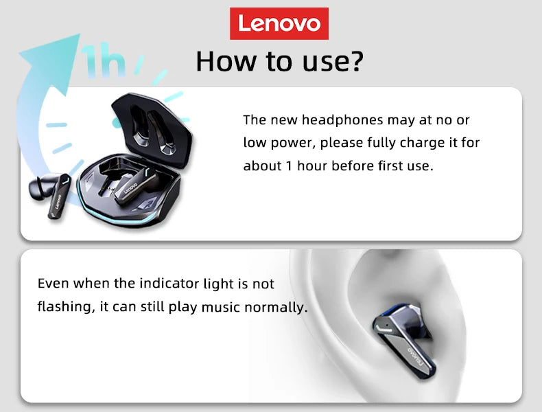 Kit com 5 Fones Lenovo GM2 Pro 🎮 Fones Bluetooth 5.3 TWS com Microfone – Som Hi-Fi para Jogos, Chamadas e Música
