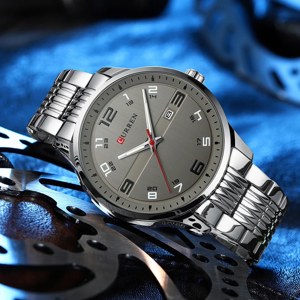 🕰️✨Relógio Masculino CURREN 8411 ⌚ Estilo Moderno e Robusto | Data Automática + Resistente à Água 3ATM