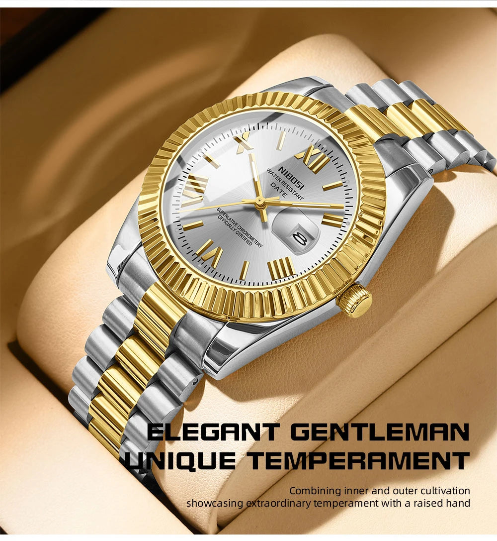 🕰️✨Relógio Masculino NIBOSI 2678 ⌚ Estilo Luxo com Pulseira em Aço Inoxidável | Resistente e Elegante