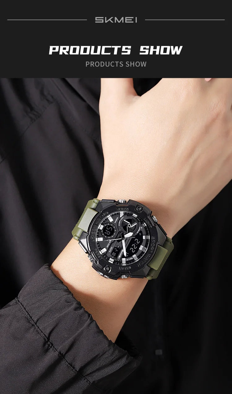 🕶️ Relógio Masculino SKMEI 2328 ⌚ Analógico + Digital 💥 Estilo Militar 🪖 Esportivo 🏋️♂️ à Prova d’Água 5ATM 💦 com Cronômetro, Alarme e Luz LED 🔦 | Pulseira PU Super Resistente 💪