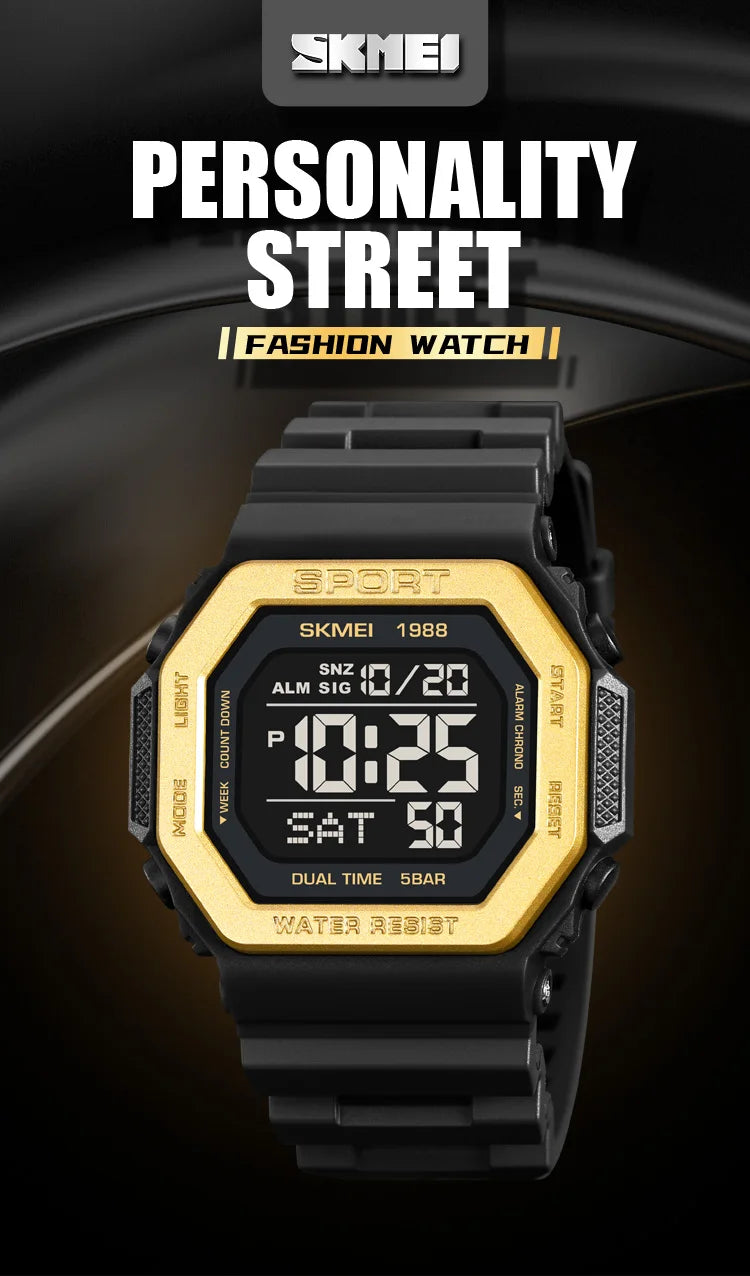 ⌚ Relógio Masculino Esportivo SKMEI 1988 🏃♂️ Digital com Luz de Fundo 💡 | Alarme, Cronômetro e Contagem Regressiva ⏱️ | À Prova D’Água 5ATM 💦 | Estilo Militar Tático ⚔️
