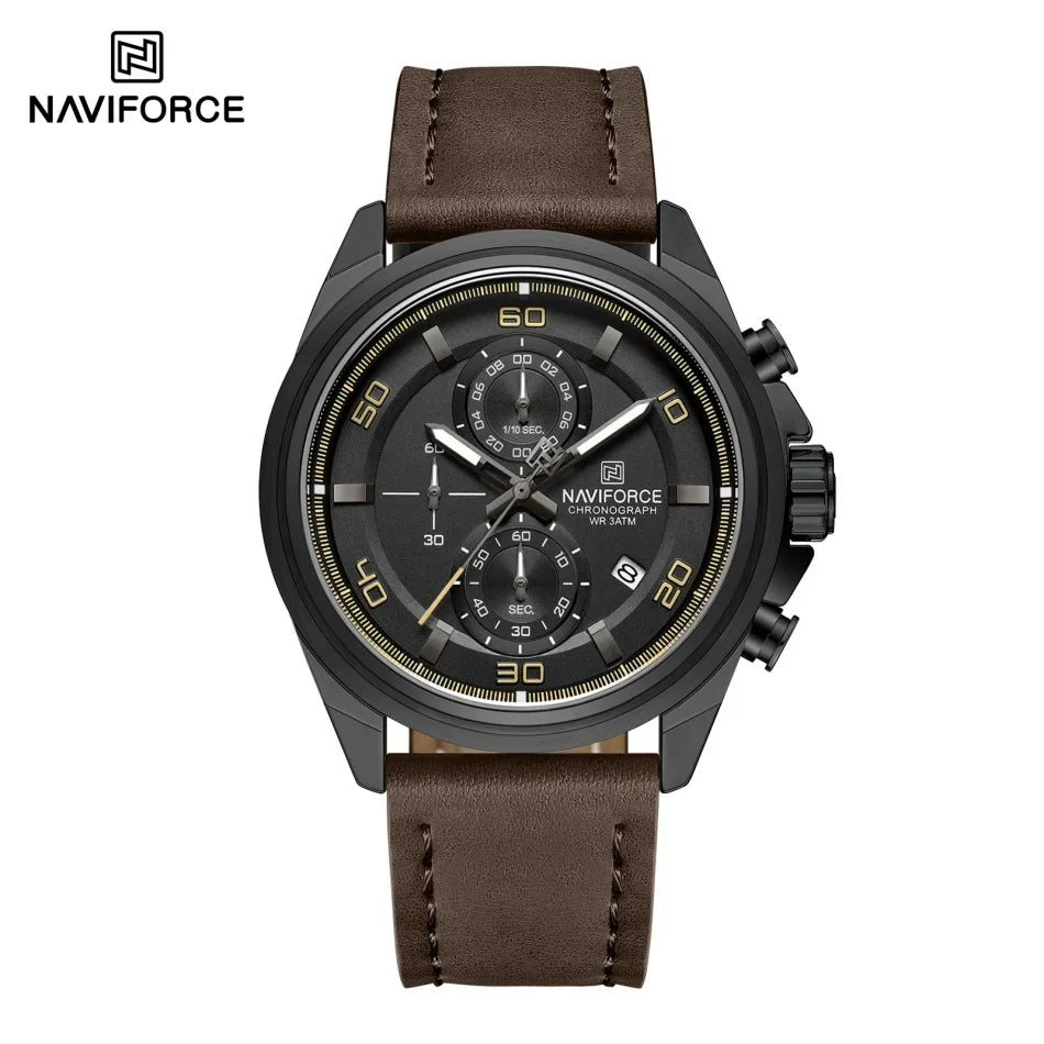 ⌚ Relógio NAVIFORCE NF8075 Masculino Couro – Cronógrafo e Ponteiros Luminosos