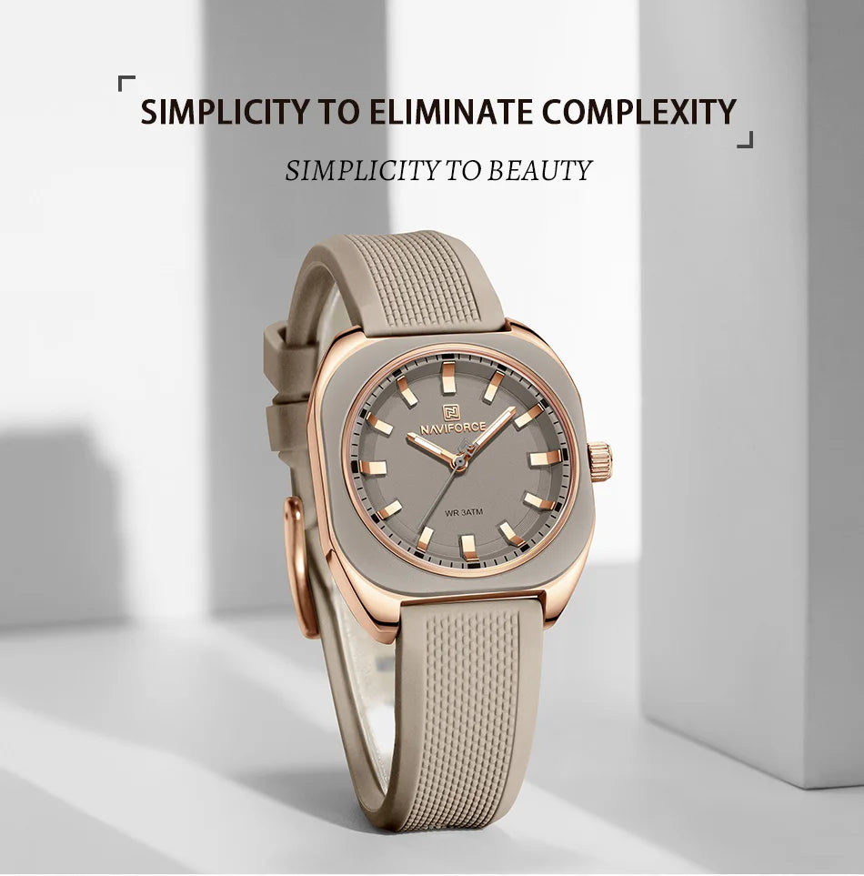 ⌚🌸Relógio Feminino NAVIFORCE NF5061 – Design Minimalista, Pulseira de Silicone, Resistente à Água