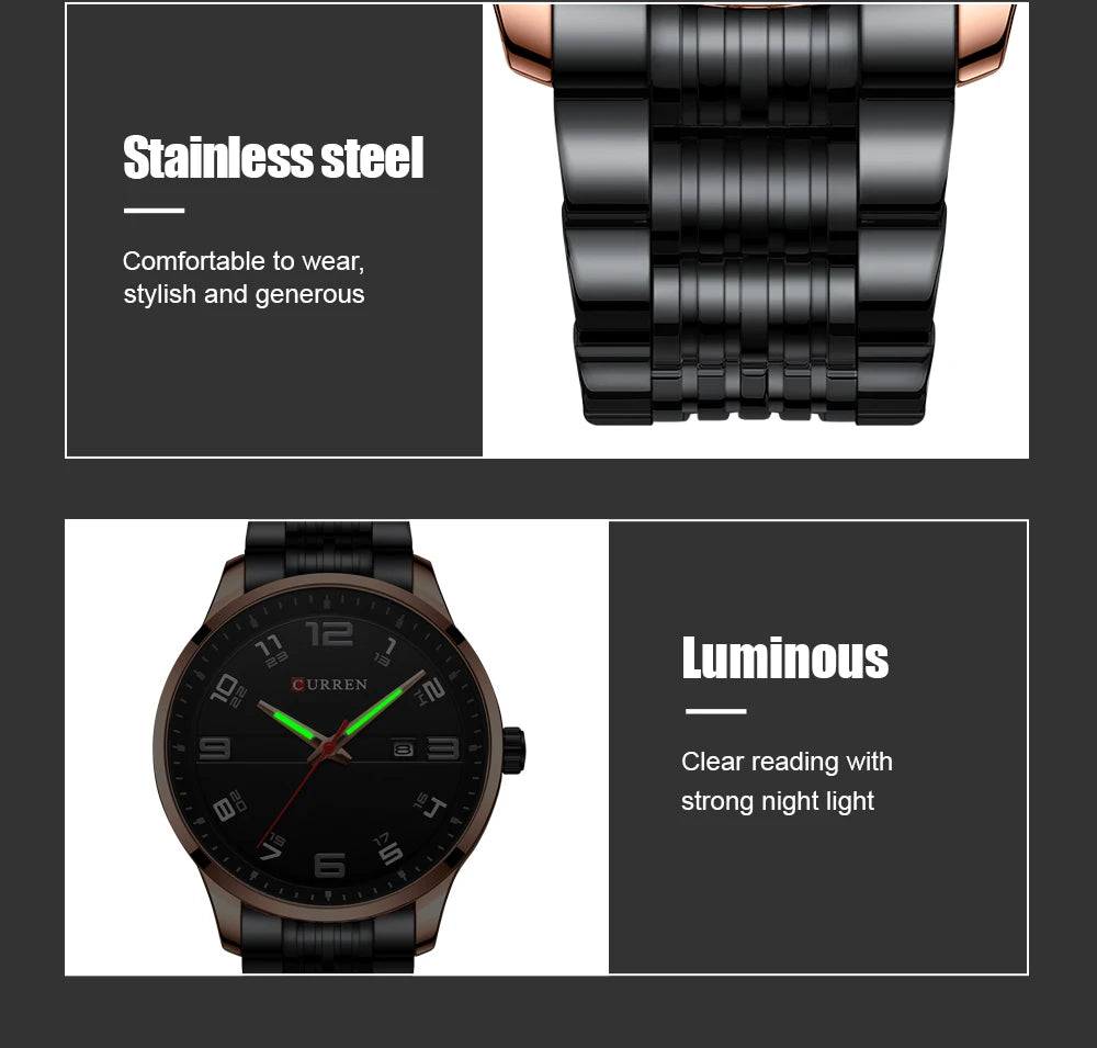 🕰️✨Relógio Masculino CURREN 8411 ⌚ Estilo Moderno e Robusto | Data Automática + Resistente à Água 3ATM