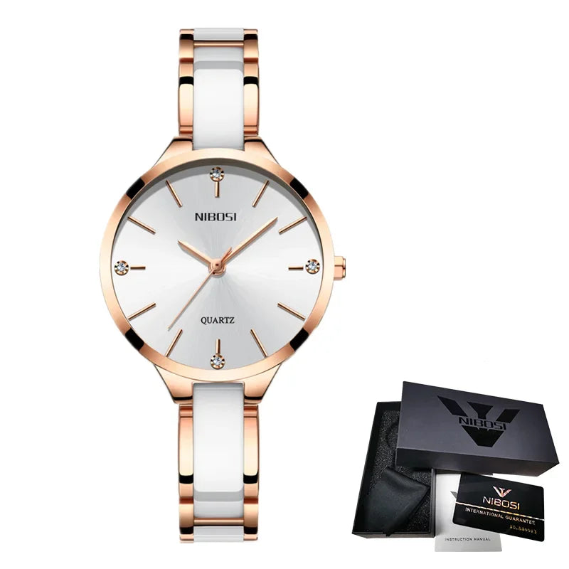 🕰️✨Relógio Feminino NIBOSI 2330 ⌚ Luxo com Pulseira de Cerâmica | Cronógrafo + À Prova d’Água
