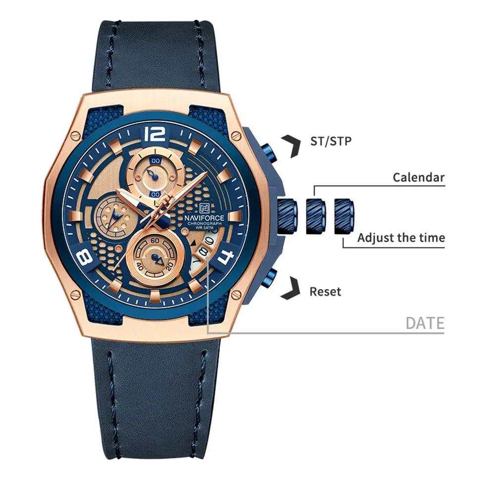 ⌚Relógio Masculino NAVIFORCE NF8051L – Cronógrafo Esportivo e Casual com Pulseira de Couro