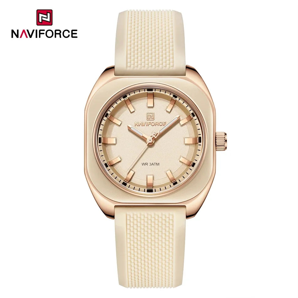 ⌚🌸Relógio Feminino NAVIFORCE NF5061 – Design Minimalista, Pulseira de Silicone, Resistente à Água