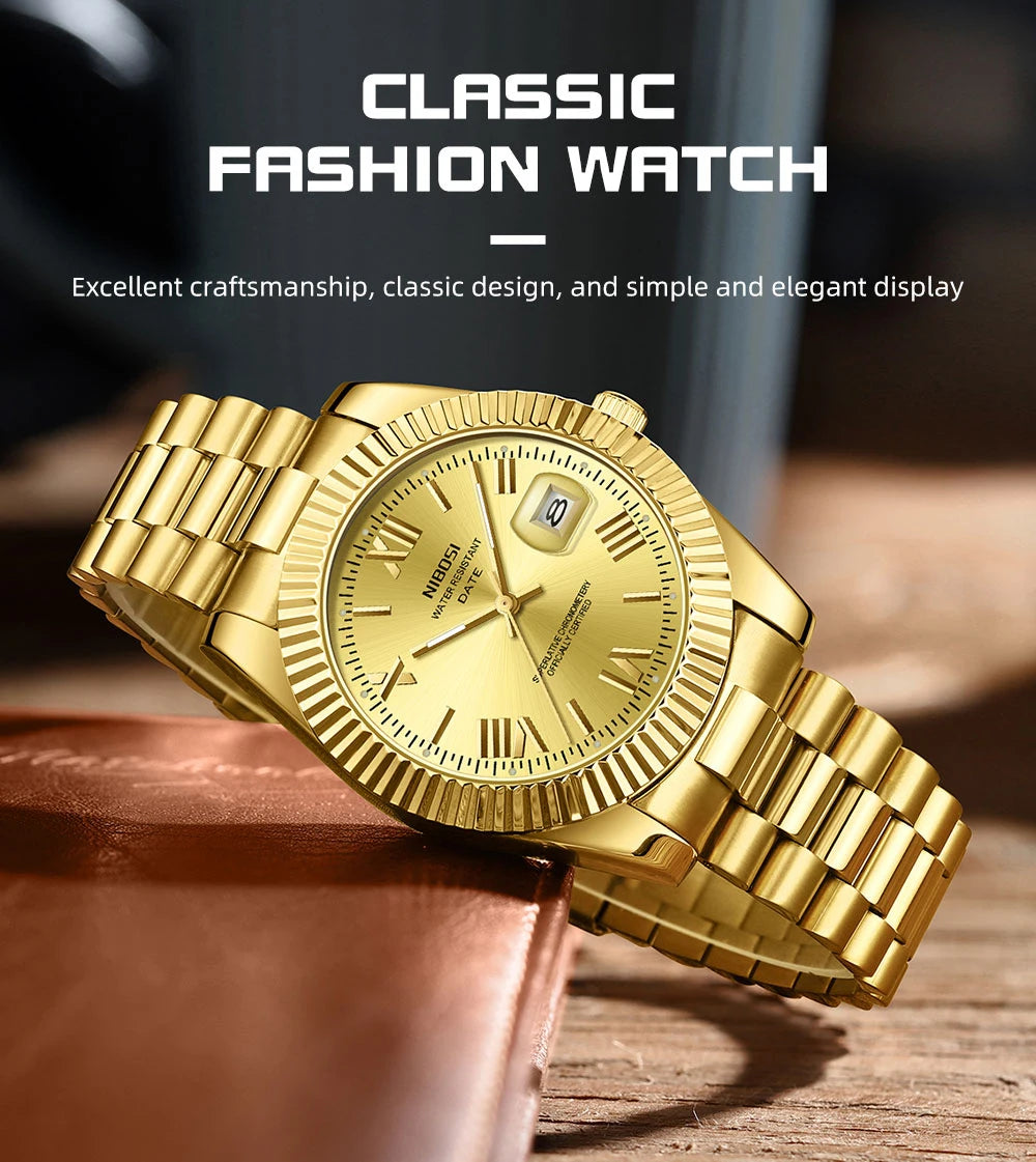 🕰️✨Relógio Masculino NIBOSI 2678 ⌚ Estilo Luxo com Pulseira em Aço Inoxidável | Resistente e Elegante