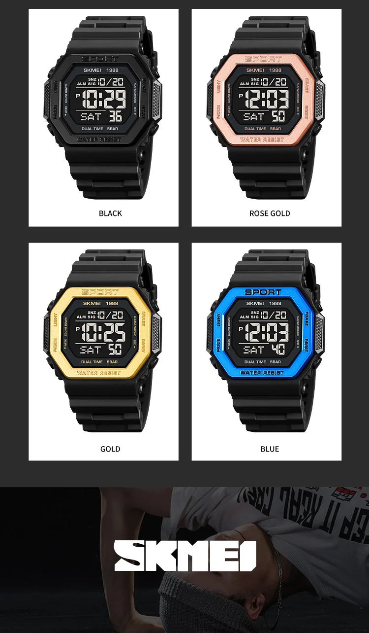 ⌚ Relógio Masculino Esportivo SKMEI 1988 🏃♂️ Digital com Luz de Fundo 💡 | Alarme, Cronômetro e Contagem Regressiva ⏱️ | À Prova D’Água 5ATM 💦 | Estilo Militar Tático ⚔️