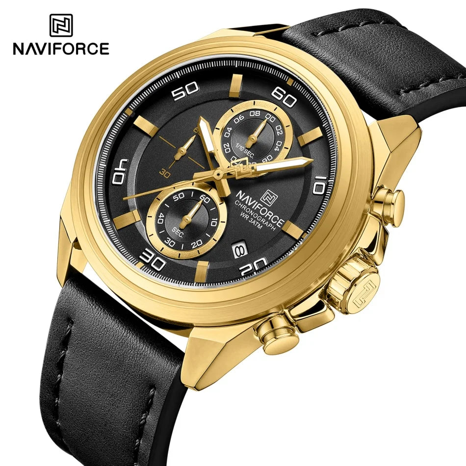 ⌚ Relógio NAVIFORCE NF8075 Masculino Couro – Cronógrafo e Ponteiros Luminosos