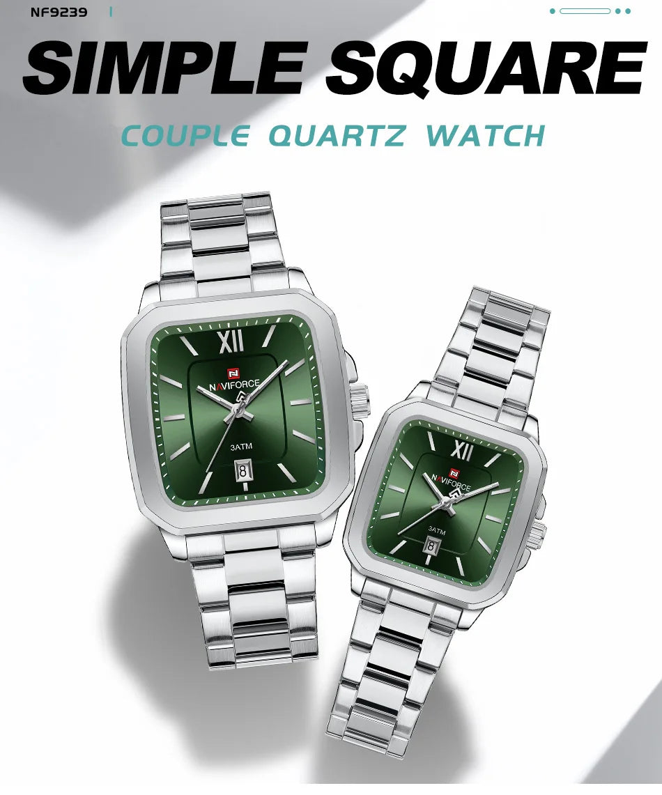 ⌚ Relógio NAVIFORCE NF9239 Casual Aço Inoxidável Quartzo Lovers 3ATM