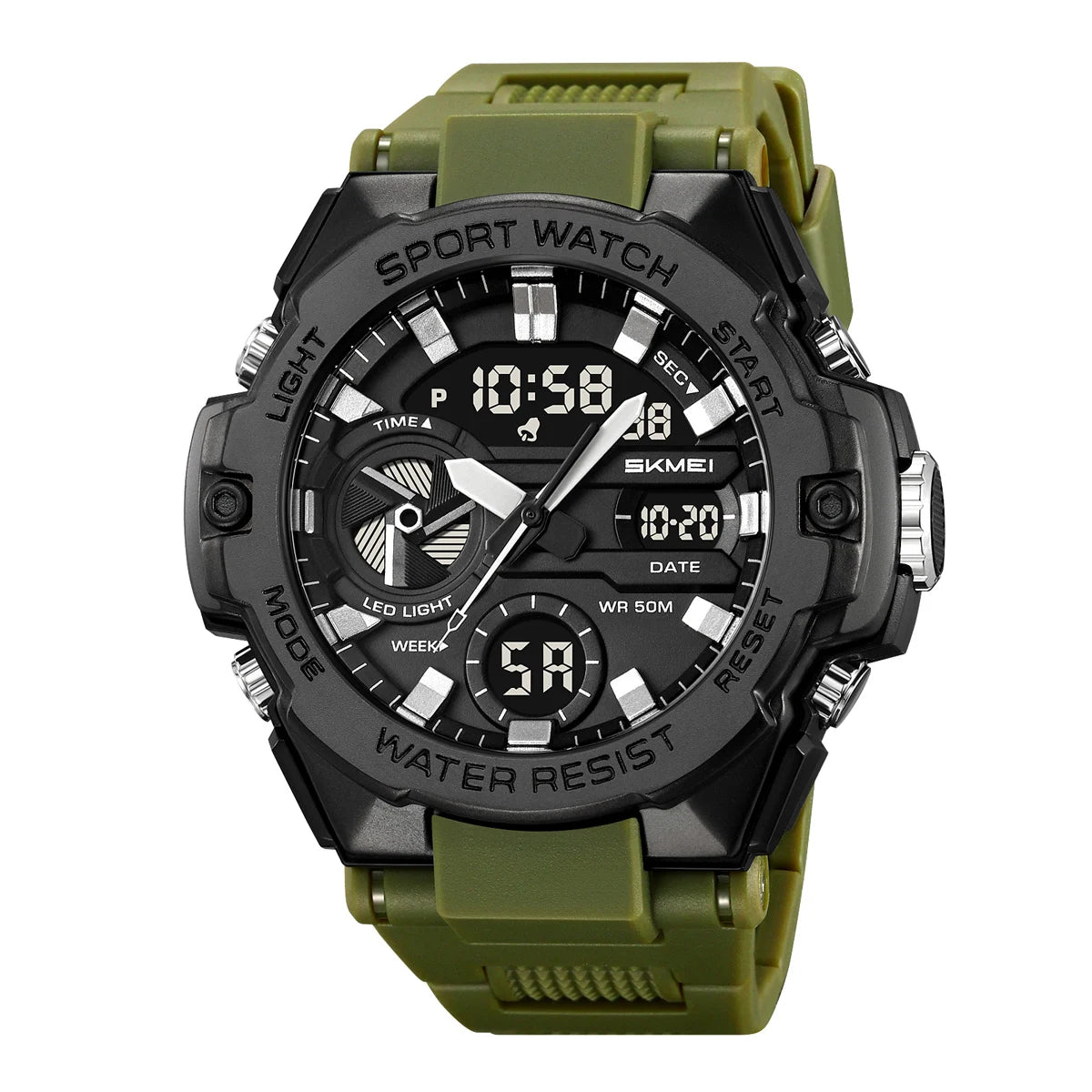 🕶️ Relógio Masculino SKMEI 2328 ⌚ Analógico + Digital 💥 Estilo Militar 🪖 Esportivo 🏋️♂️ à Prova d’Água 5ATM 💦 com Cronômetro, Alarme e Luz LED 🔦 | Pulseira PU Super Resistente 💪