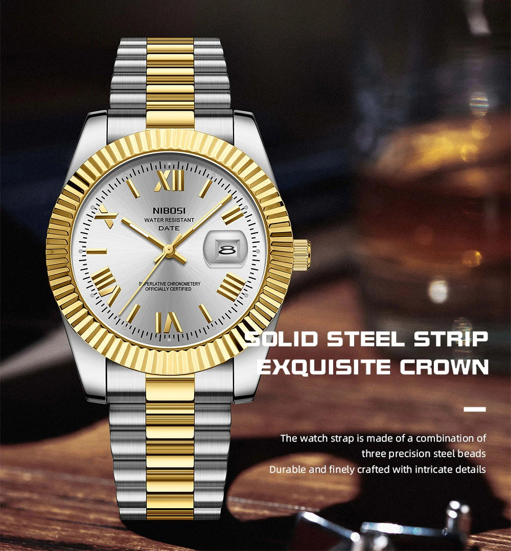 🕰️✨Relógio Masculino NIBOSI 2678 ⌚ Estilo Luxo com Pulseira em Aço Inoxidável | Resistente e Elegante