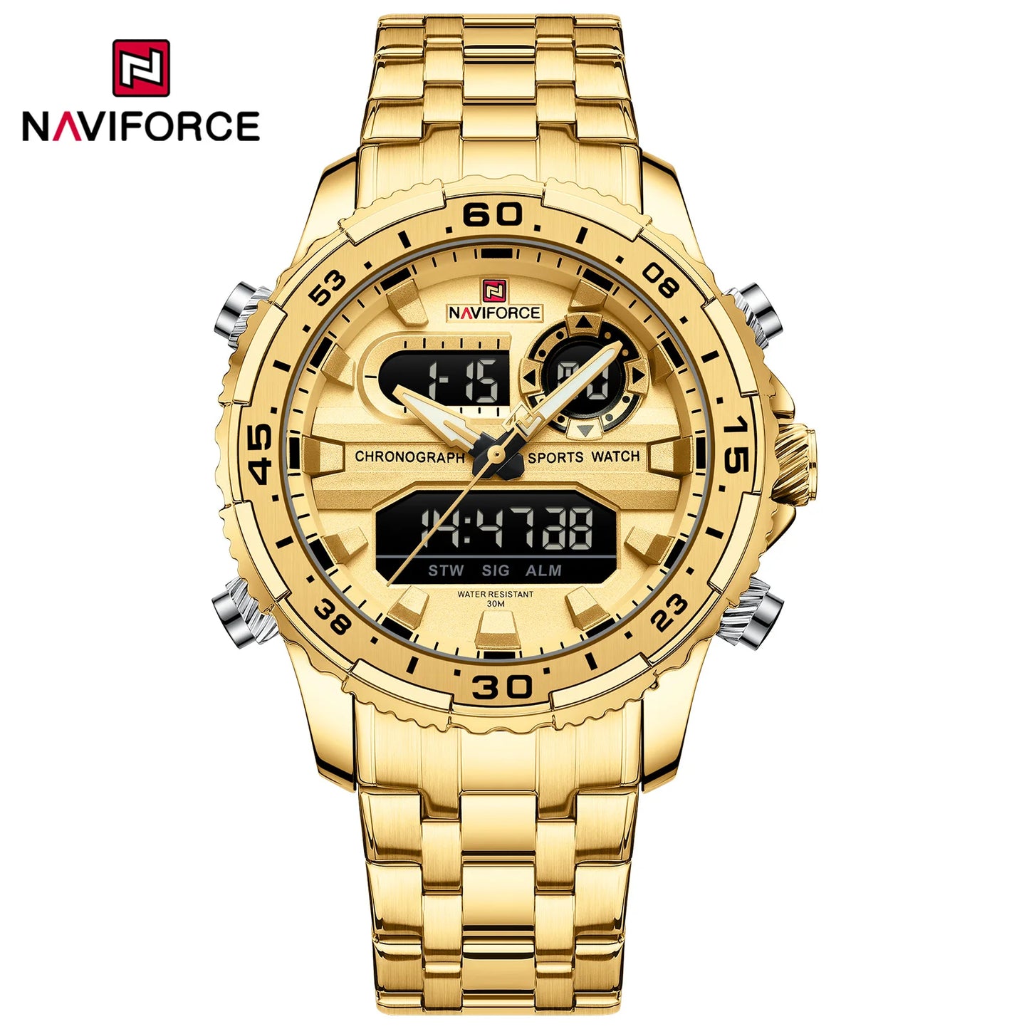⌚ Relógio NAVIFORCE NF9234 Luxo Analógico Digital Aço Inoxidável 3ATM