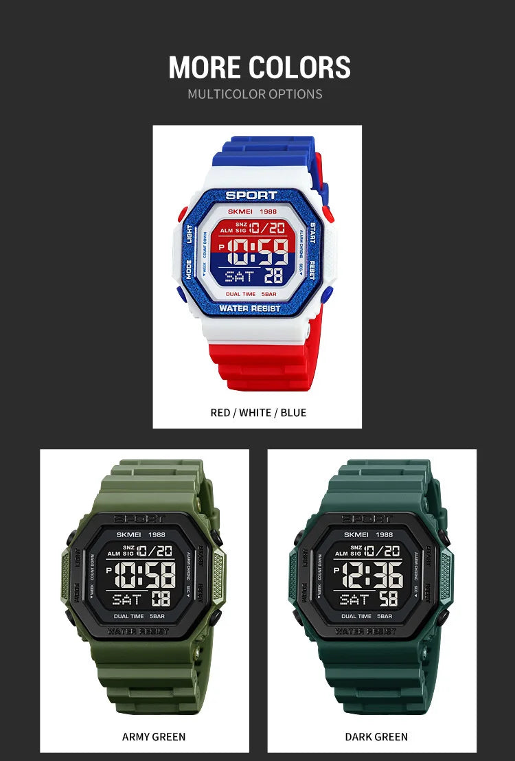 ⌚ Relógio Masculino Esportivo SKMEI 1988 🏃♂️ Digital com Luz de Fundo 💡 | Alarme, Cronômetro e Contagem Regressiva ⏱️ | À Prova D’Água 5ATM 💦 | Estilo Militar Tático ⚔️