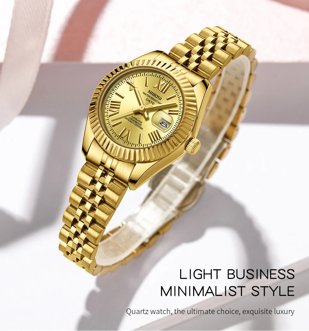 ⌚ Kit 2 Relógios Feminino e Masculino NIBOSI 2678 Casal 💖 Luxo Elegante | Cronógrafo ✨ | Aço Inoxidável 💎 | Estilo e Sofisticação