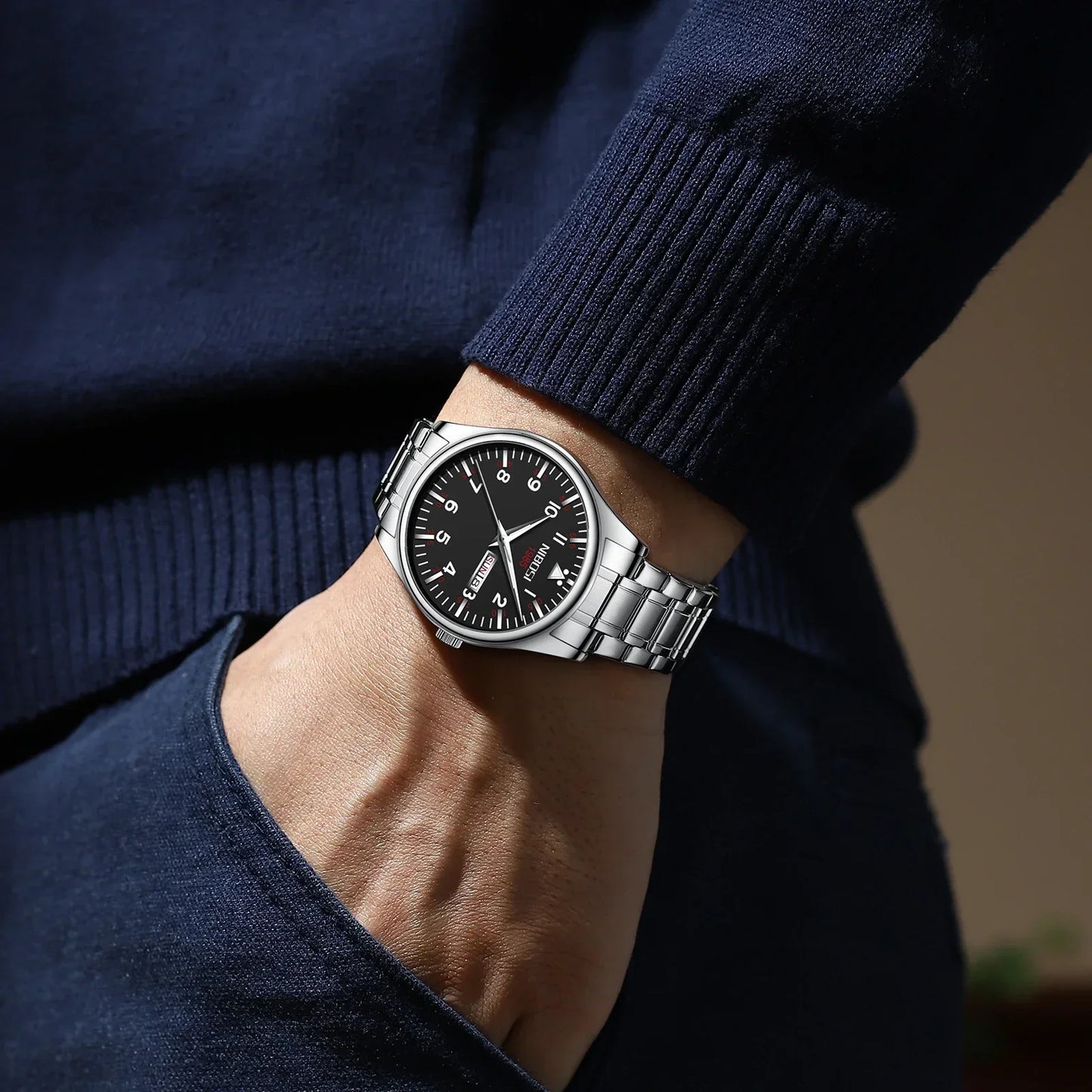 🕰️✨Relógio Masculino NIBOSI 2571 ⌚ Quartzo Luxo Inoxidável | Data, Semana e Ponteiros Luminosos